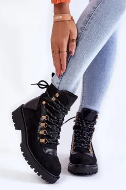 Damskie Ocieplane Botki Sznurowane Czarne Jesse