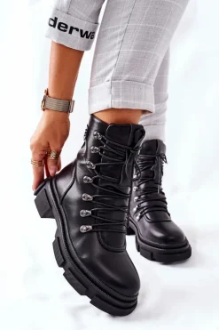 Damskie Ocieplane Botki Trapery Czarne Perfect