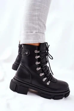 Damskie Ocieplane Botki Trapery Czarne Perfect