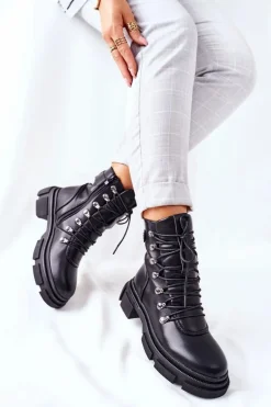 Damskie Ocieplane Botki Trapery Czarne Perfect