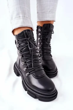 Damskie Ocieplane Botki Trapery Czarne Perfect