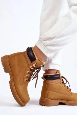 Damskie Ocieplane Botki Trapery Camel Lonne