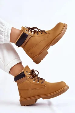 Damskie Ocieplane Botki Trapery Camel Lonne