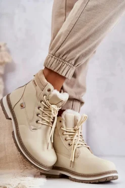 Damskie Ocieplane Botki Trapery Beżowe Liv