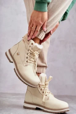 Damskie Ocieplane Botki Trapery Beżowe Liv