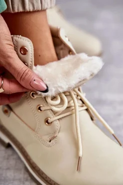 Damskie Ocieplane Botki Trapery Beżowe Liv