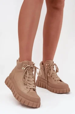 Damskie Ocieplane Botki Trapery Na Platformie Camel Carenna