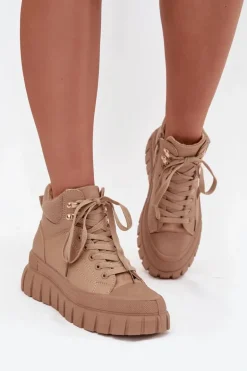 Damskie Ocieplane Botki Trapery Na Platformie Camel Carenna