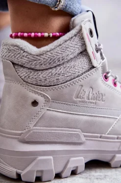 Damskie Ocieplane Botki Trapery Lee Cooper LCJ-22-01-1373 Szare