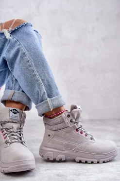 Damskie Ocieplane Botki Trapery Lee Cooper LCJ-22-01-1373 Szare