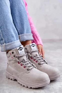 Damskie Ocieplane Botki Trapery Lee Cooper LCJ-22-01-1373 Szare