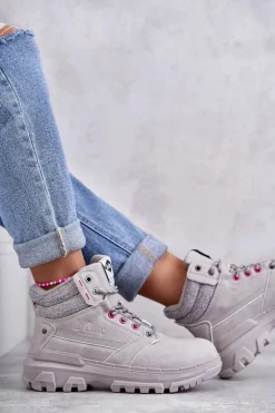 Damskie Ocieplane Botki Trapery Lee Cooper LCJ-22-01-1373 Szare