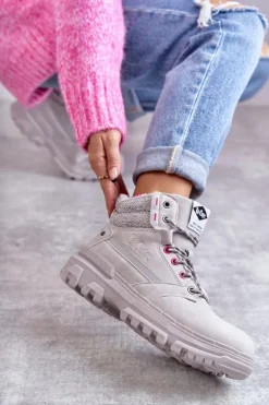 Damskie Ocieplane Botki Trapery Lee Cooper LCJ-22-01-1373 Szare