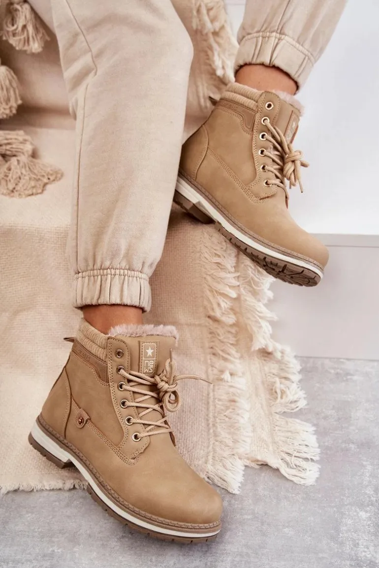 Damskie Ocieplane Botki Trapery Ciemny Beż Liv