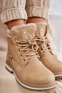 Damskie Ocieplane Botki Trapery Ciemny Beż Liv