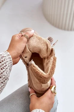 Damskie Ocieplane Botki Trapery Na Platformie Brązowe Alcyhen