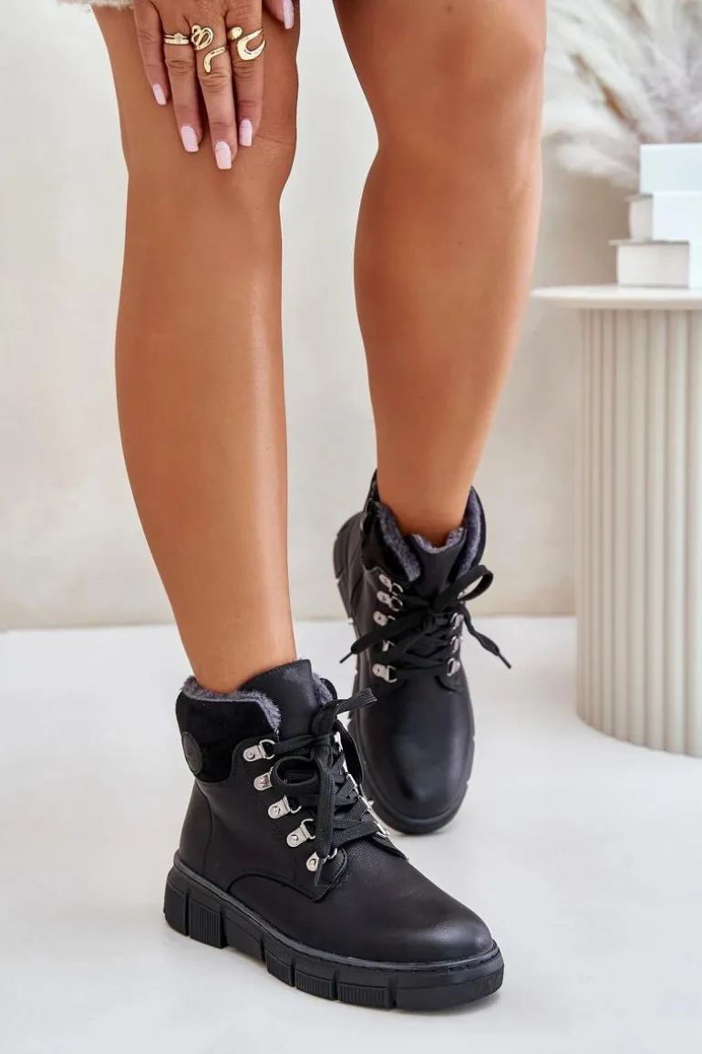 Damskie Ocieplane Botki Trapery Na Zamek Czarne Mevanisa