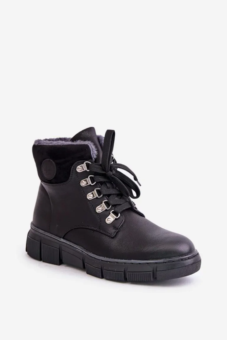 Damskie Ocieplane Botki Trapery Na Zamek Czarne Mevanisa