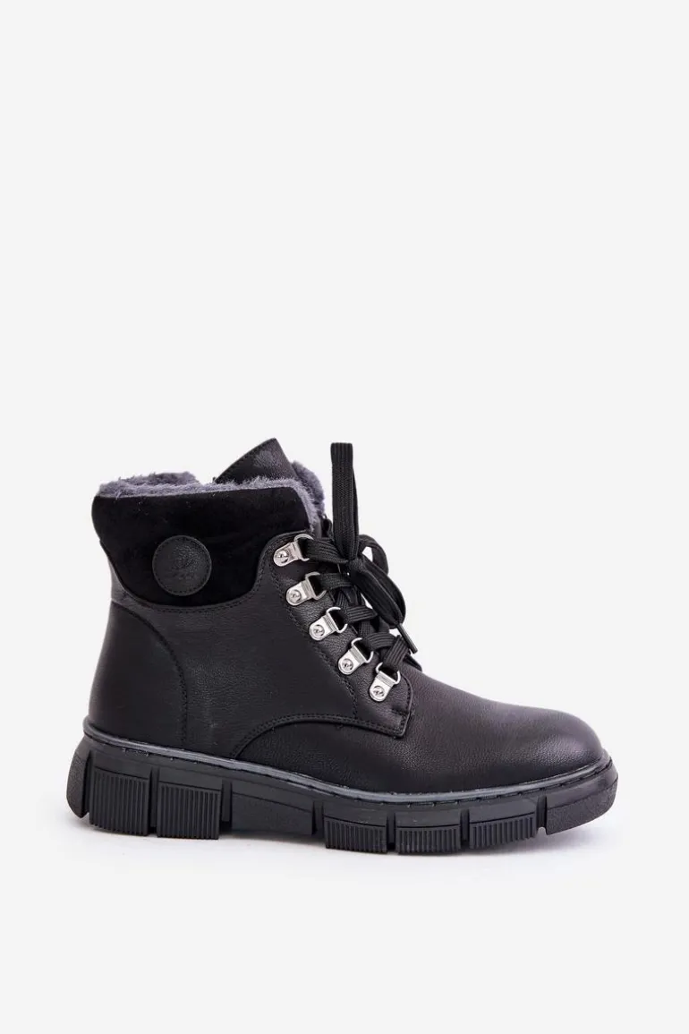 Damskie Ocieplane Botki Trapery Na Zamek Czarne Mevanisa