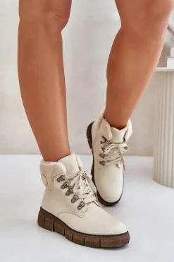 Damskie Ocieplane Botki Trapery Na Zamek Beżowe Mevanisa