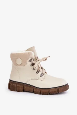 Damskie Ocieplane Botki Trapery Na Zamek Beżowe Mevanisa