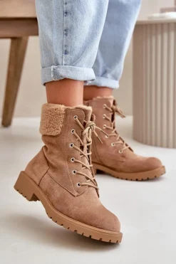 Damskie Ocieplane Botki Workery Na Zamek Brązowe Mivael