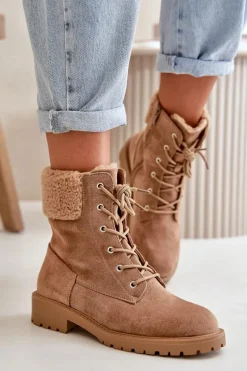 Damskie Ocieplane Botki Workery Na Zamek Brązowe Mivael