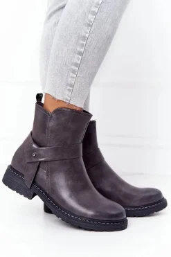 Damskie Ocieplane Botki Workery Szare Alivia