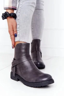 Damskie Ocieplane Botki Workery Szare Alivia