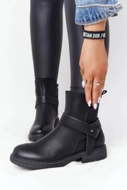 Damskie Ocieplane Botki Workery Czarne Alivia