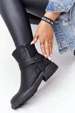 Damskie Ocieplane Botki Workery Czarne Alivia