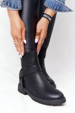 Damskie Ocieplane Botki Workery Czarne Alivia