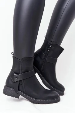 Damskie Ocieplane Botki Workery Czarne Alivia