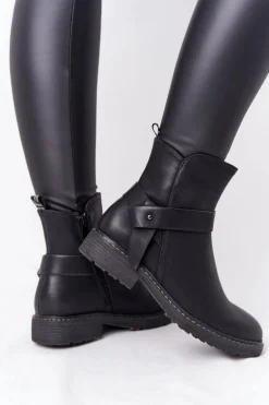 Damskie Ocieplane Botki Workery Czarne Alivia