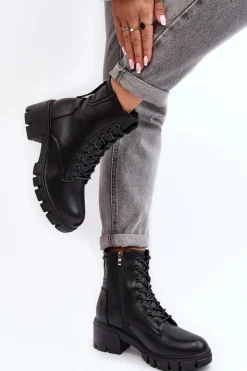 Damskie Ocieplane Botki Workery Na Suwak Czarne Evrarda