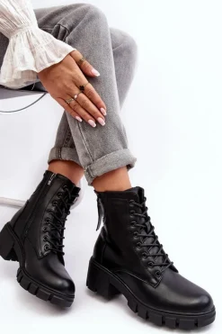 Damskie Ocieplane Botki Workery Na Suwak Czarne Evrarda