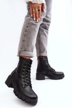 Damskie Ocieplane Botki Workery Na Suwak Czarne Evrarda