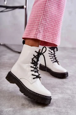 Damskie Ocieplane Botki Wężowe Białe Salma