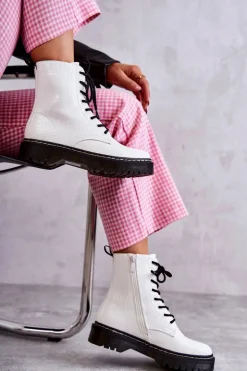 Damskie Ocieplane Botki Wężowe Białe Salma