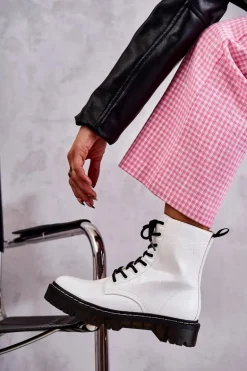 Damskie Ocieplane Botki Wężowe Białe Salma