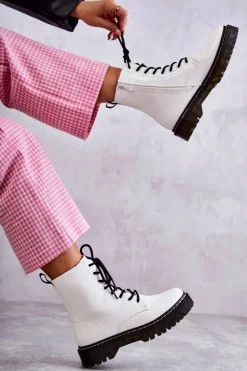 Damskie Ocieplane Botki Wężowe Białe Salma