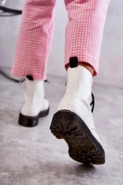 Damskie Ocieplane Botki Wężowe Białe Salma