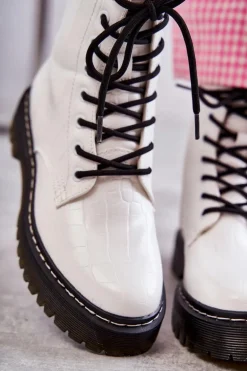 Damskie Ocieplane Botki Wężowe Białe Salma