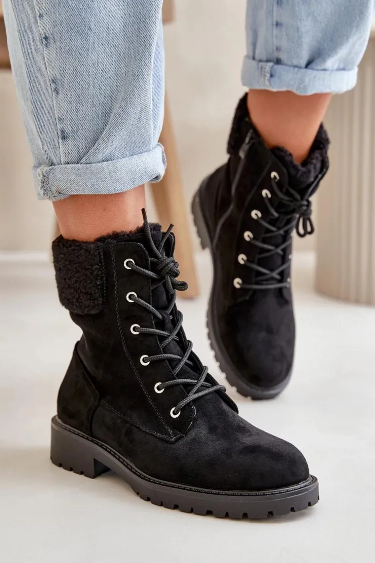 Damskie Ocieplane Botki Workery Na Zamek Czarne Mivael