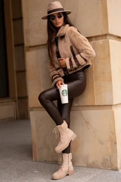 Damskie Ocieplane Botki Workery Na Zamek Beżowe Mivael