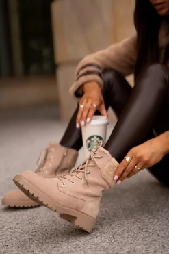 Damskie Ocieplane Botki Workery Na Zamek Beżowe Mivael