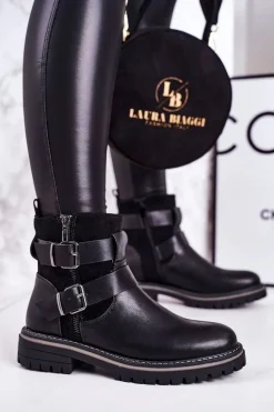 Damskie Ocieplane Botki Workery Czarne Intensity