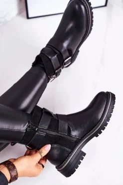 Damskie Ocieplane Botki Workery Czarne Intensity