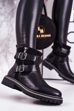 Damskie Ocieplane Botki Workery Czarne Intensity