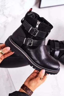 Damskie Ocieplane Botki Workery Czarne Intensity